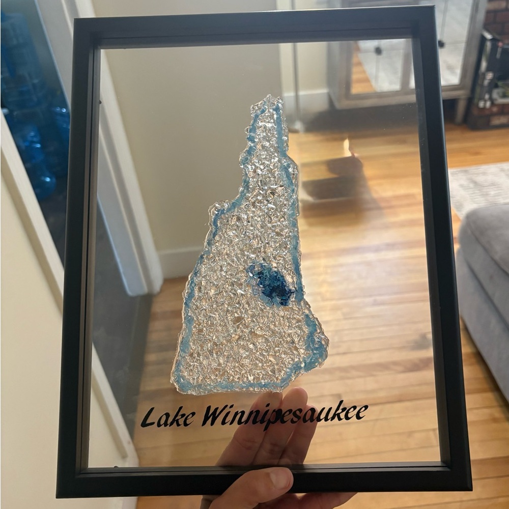 Lake Winnipesaukee, New Hampshire, crushed glass floating frame